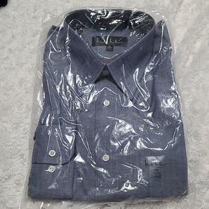 Blue Herringbone Button-Up Shirt